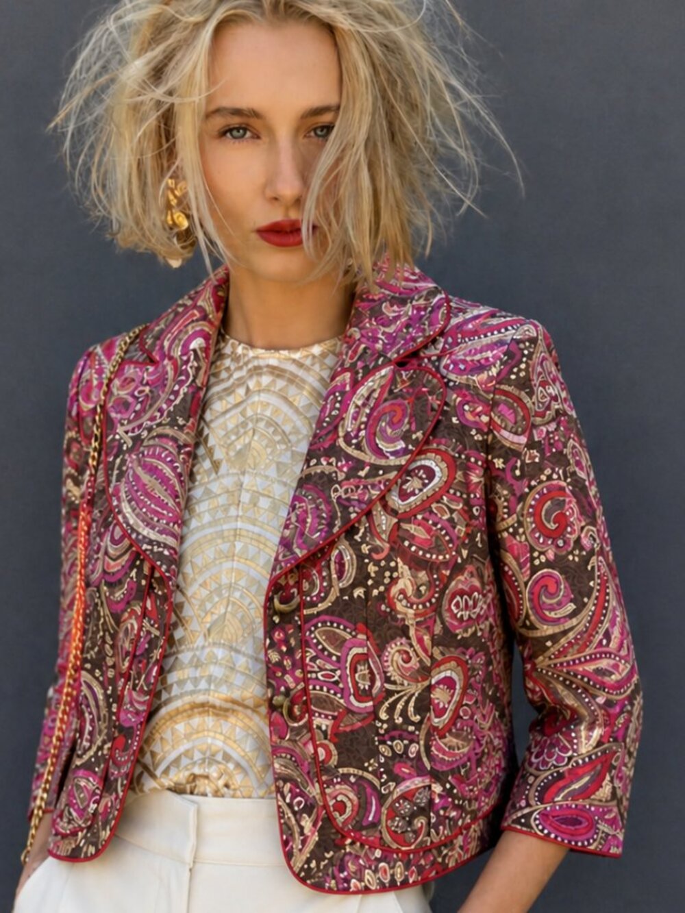 Statement Paisley Cropped Jacket, tapestry type material | 3/4 Sleeve